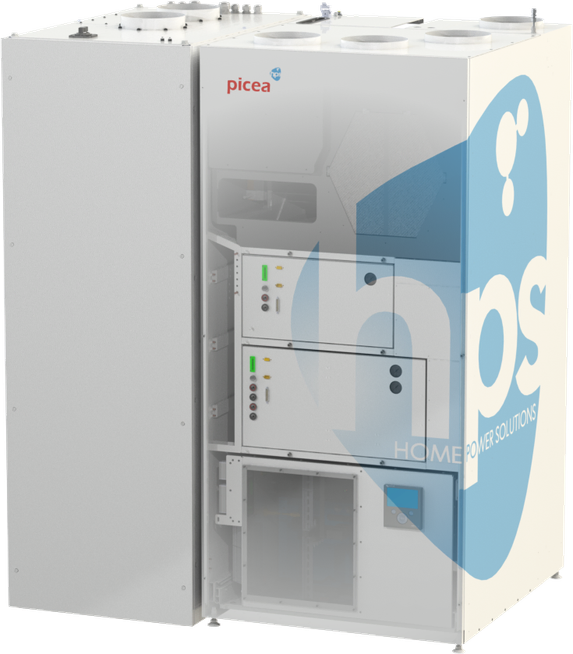 Energy Storage. This combined unit includes batteries, electronic components, ventilation, electrolyzer, fuel cell and an Energymanager. 
